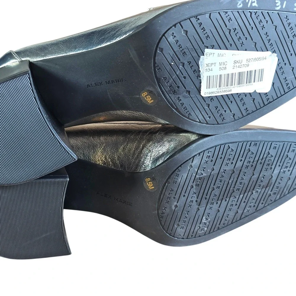 Alex Marie Silver Metallic Leather Block Heel Loafers Square Toe‎ Woman 8.5M NEW